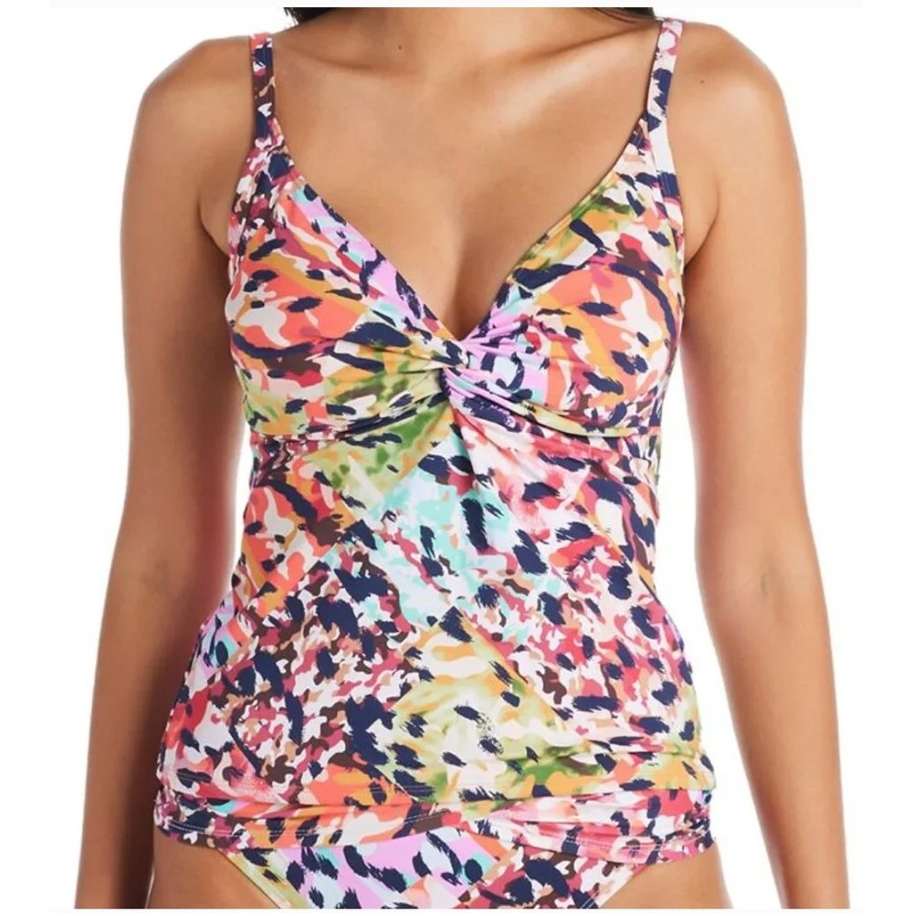 Bleu Rod Beattie Tankini Top 18W Multi Color Party Animal Print Swim
